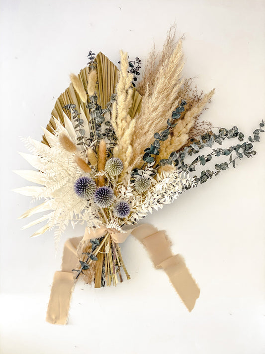 Medium Size Pampas Grass Dusty Blue Bouquet/ Bride and Bridesmaids/ Dried Flower Bouquet/ Wedding Flowers
