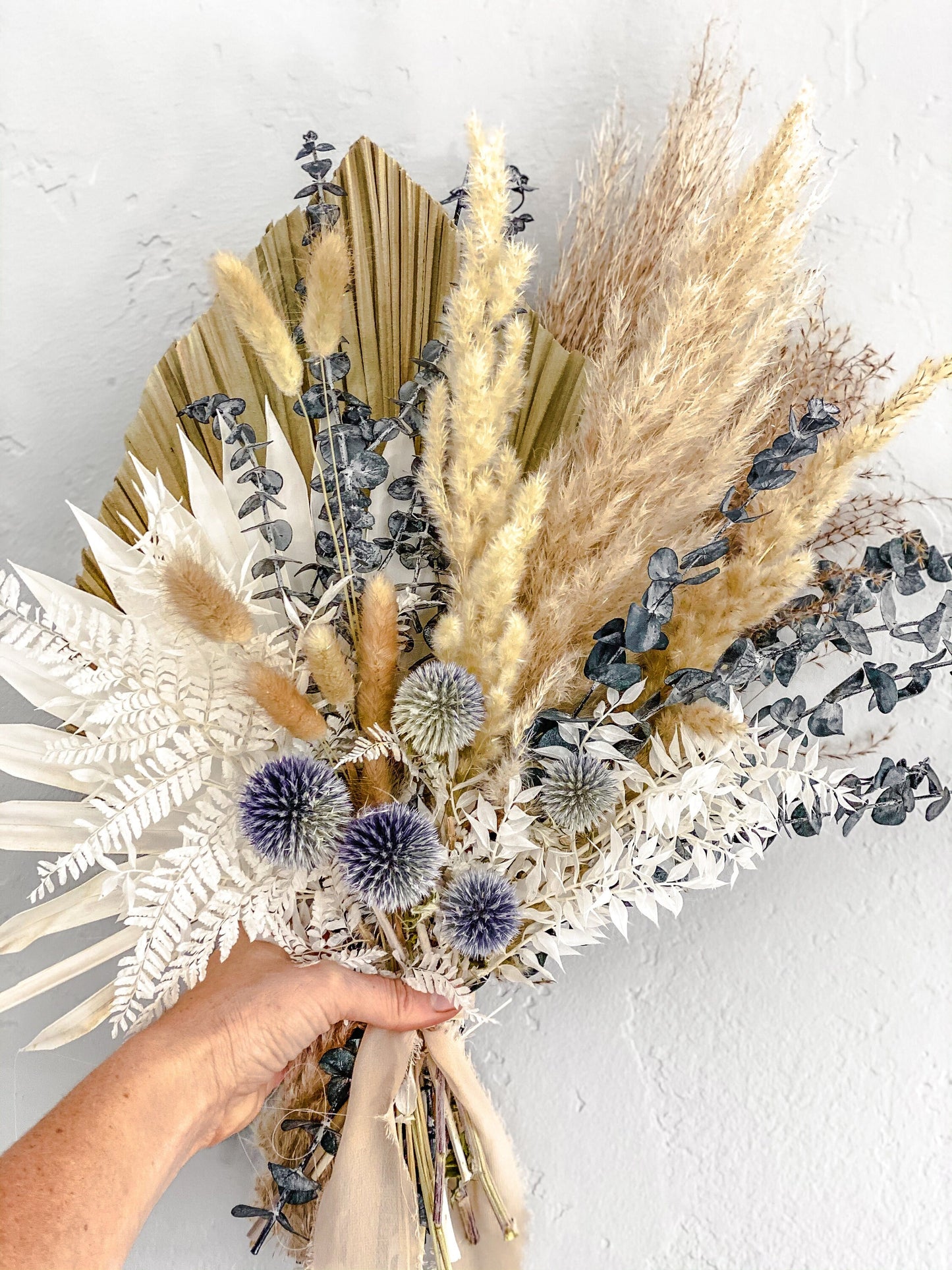 Medium Size Pampas Grass Dusty Blue Bouquet/ Bride and Bridesmaids/ Dried Flower Bouquet/ Wedding Flowers