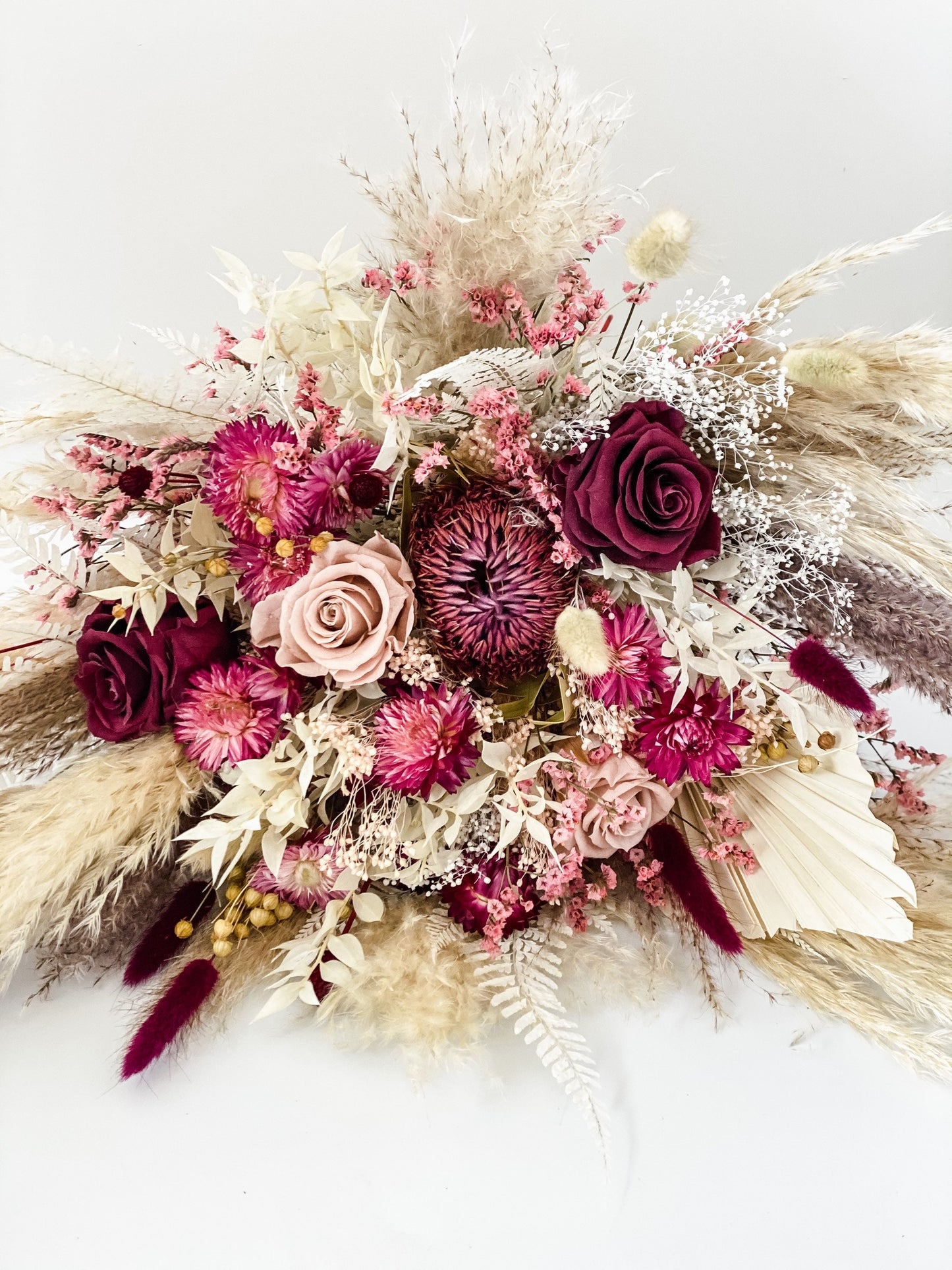 Dusty Rose, Blush and Burgundy Pampas Grass Bouquet/ Bride and Bridesmaids/ Dried Flower Bouquet/ Wedding Flowers