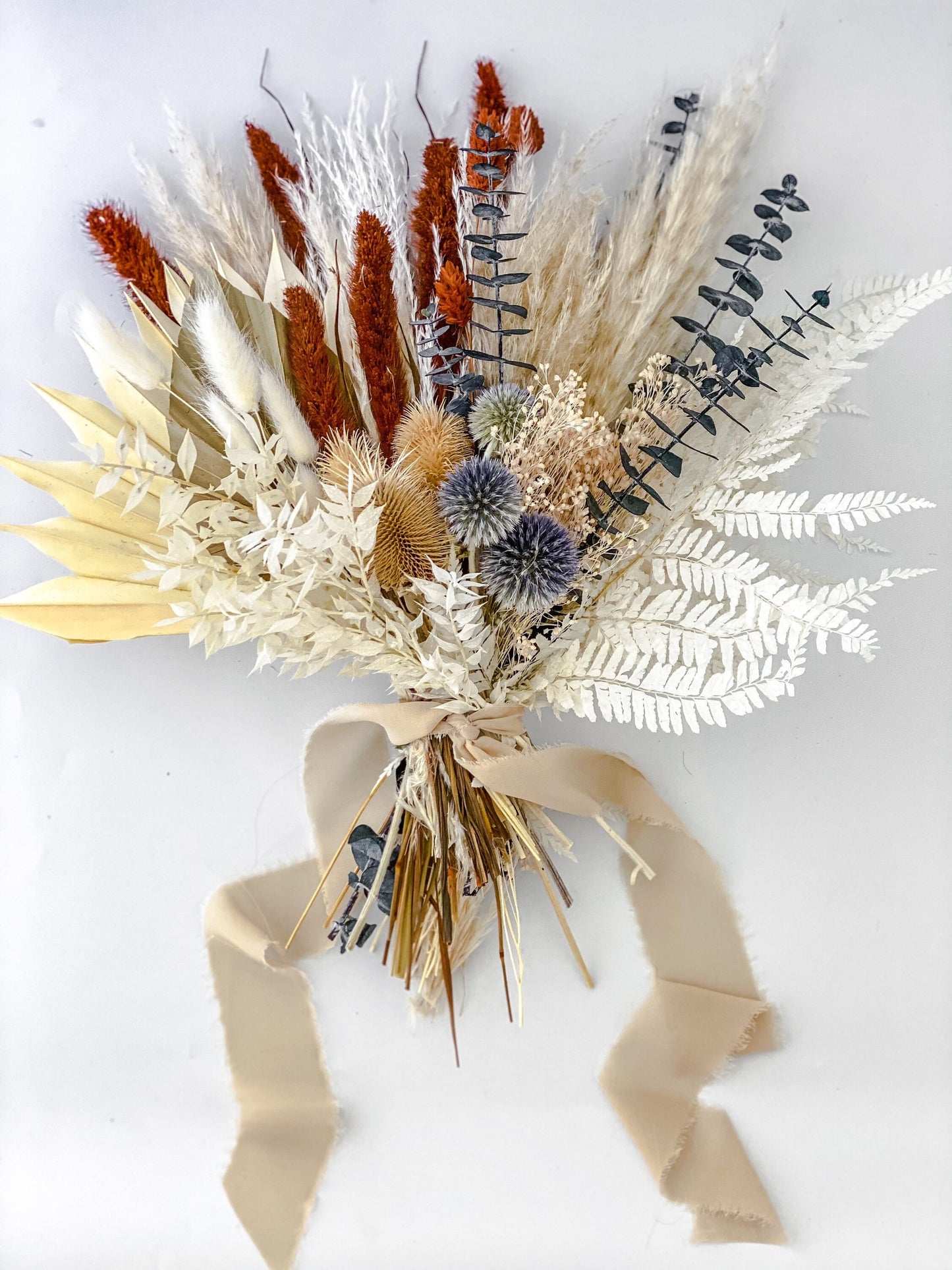 Medium Size Dusty Blue and Rust Pampas Grass Bouquet/ Bride and Bridesmaids/ Dried Flower Bouquet/ Wedding Flowers