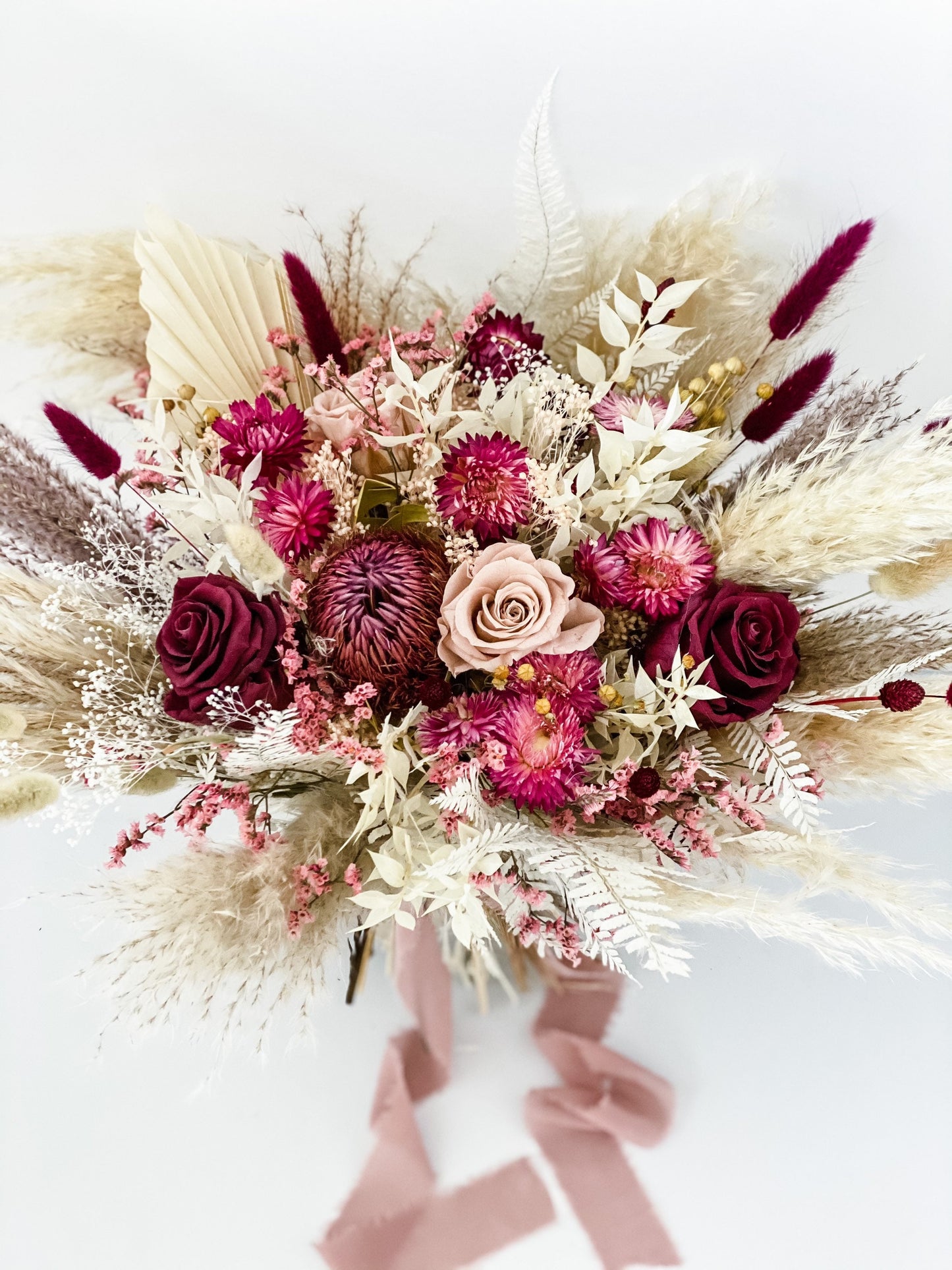 Dusty Rose, Blush and Burgundy Pampas Grass Bouquet/ Bride and Bridesmaids/ Dried Flower Bouquet/ Wedding Flowers