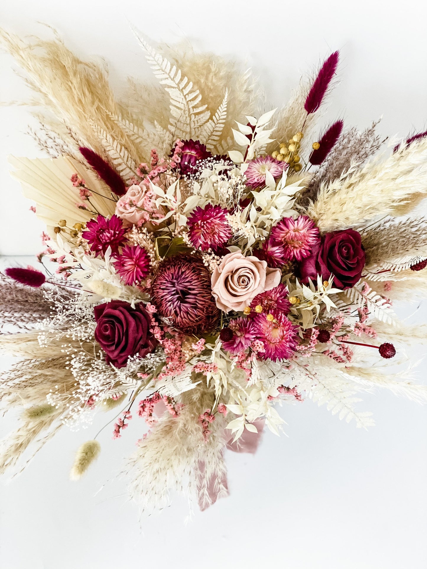 Dusty Rose, Blush and Burgundy Pampas Grass Bouquet/ Bride and Bridesmaids/ Dried Flower Bouquet/ Wedding Flowers