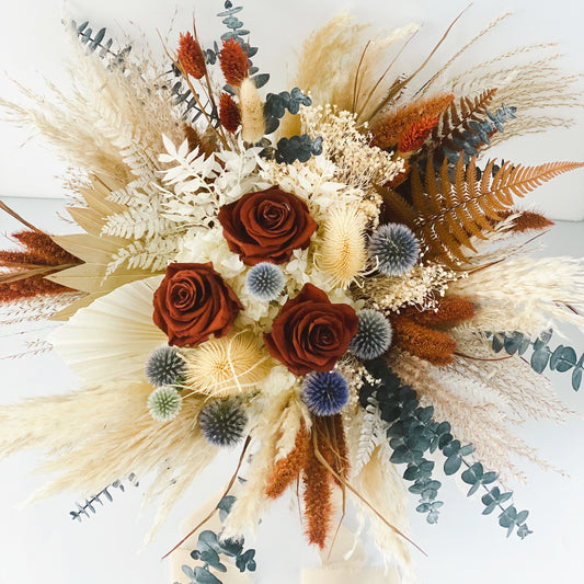Rust and Dusty Blue Bouquet/ Bride and Bridesmaids/ Dried Flower Bouquet/ Wedding Flowers