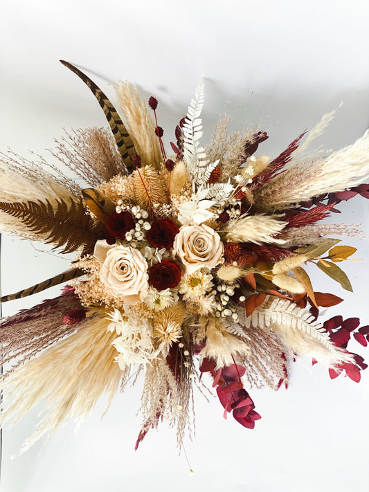 Fall Pampas Grass + Pheasant Feather Bouquet/ Bride and Bridesmaids/ Dried Flower Bouquet/ Wedding Flowers