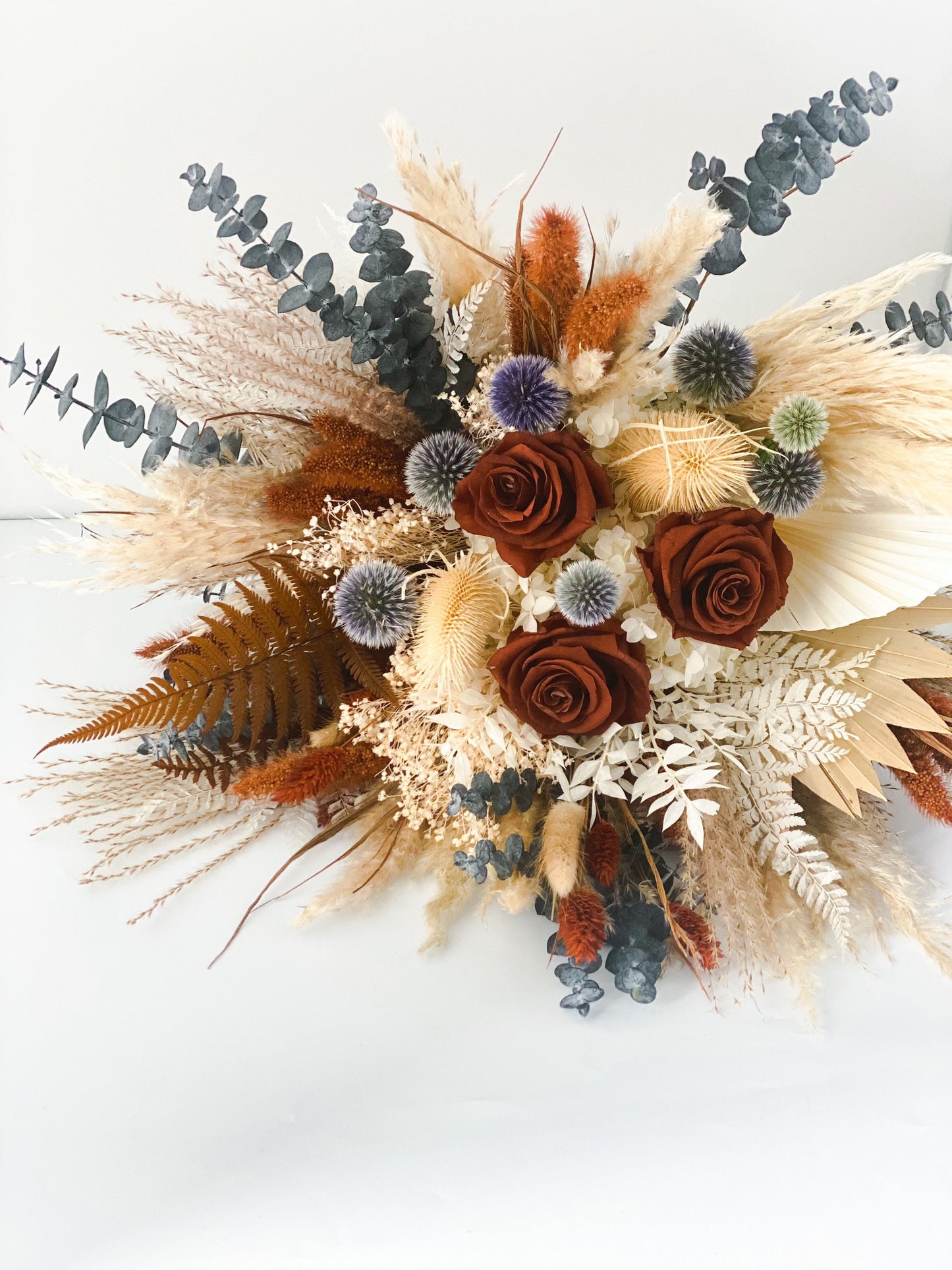 Rust and Dusty Blue Bouquet/ Bride and Bridesmaids/ Dried Flower Bouquet/ Wedding Flowers