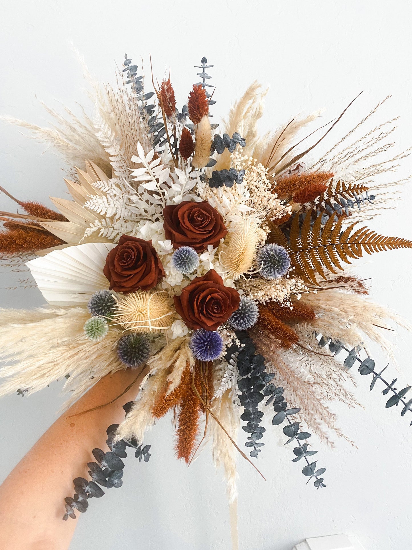 Rust and Dusty Blue Bouquet/ Bride and Bridesmaids/ Dried Flower Bouquet/ Wedding Flowers