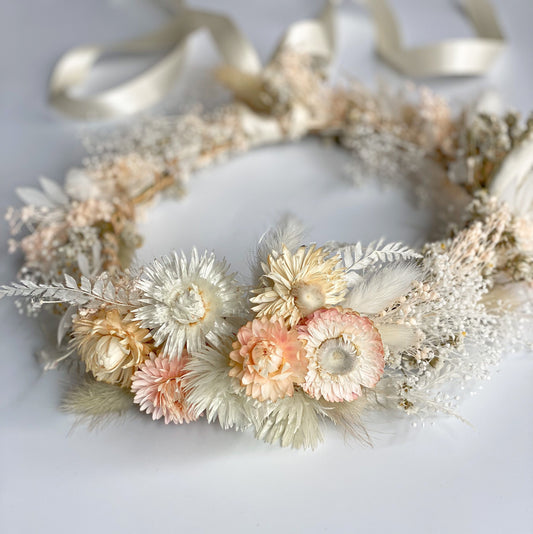 Blush Strawflower Dried Flower Crown/ Wedding Hair/ Bride and Bridesmaids/ Flower Girl/ Photoshoot