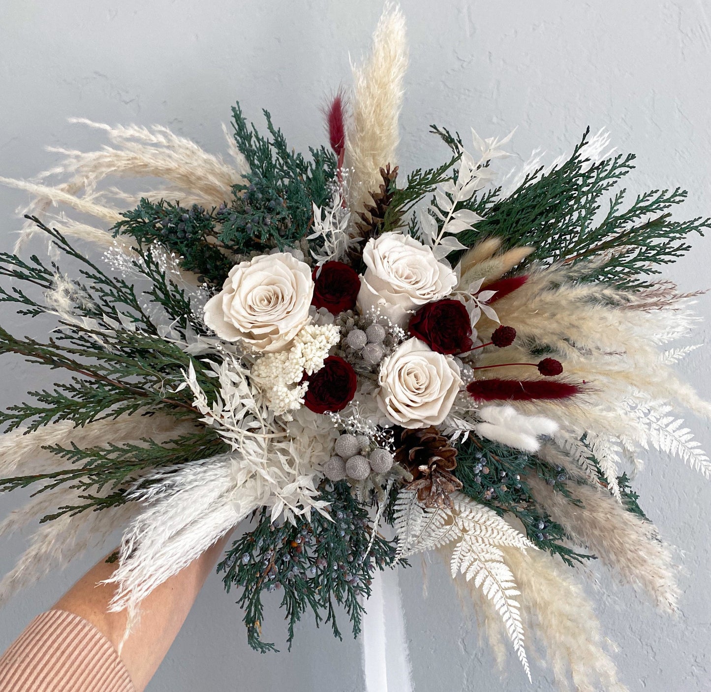 Cedar + Pampas Grass Winter Bouquet/ Bride and Bridesmaids/ Dried Flower Bouquet/ Wedding Flowers