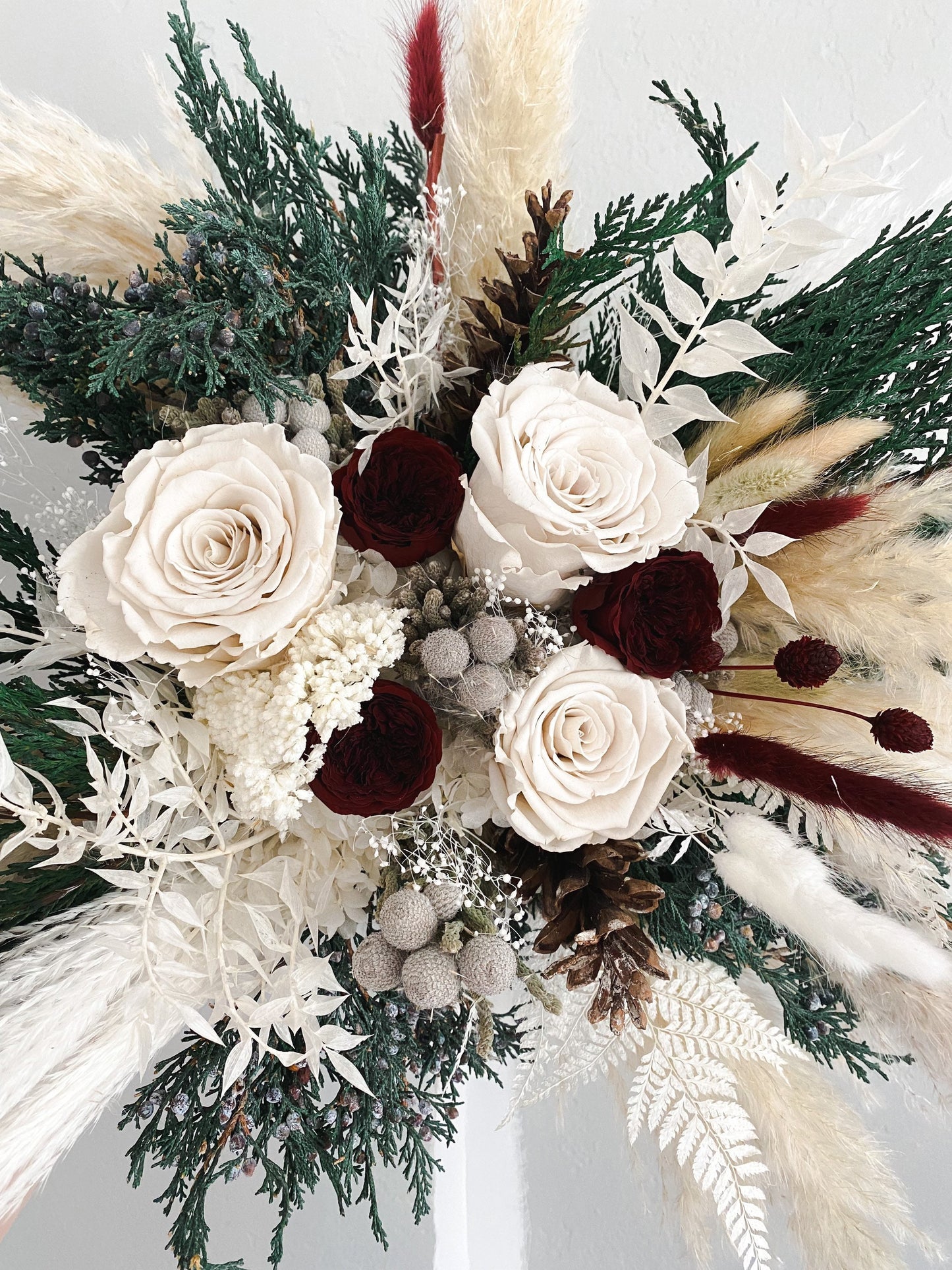 Cedar + Pampas Grass Winter Bouquet/ Bride and Bridesmaids/ Dried Flower Bouquet/ Wedding Flowers