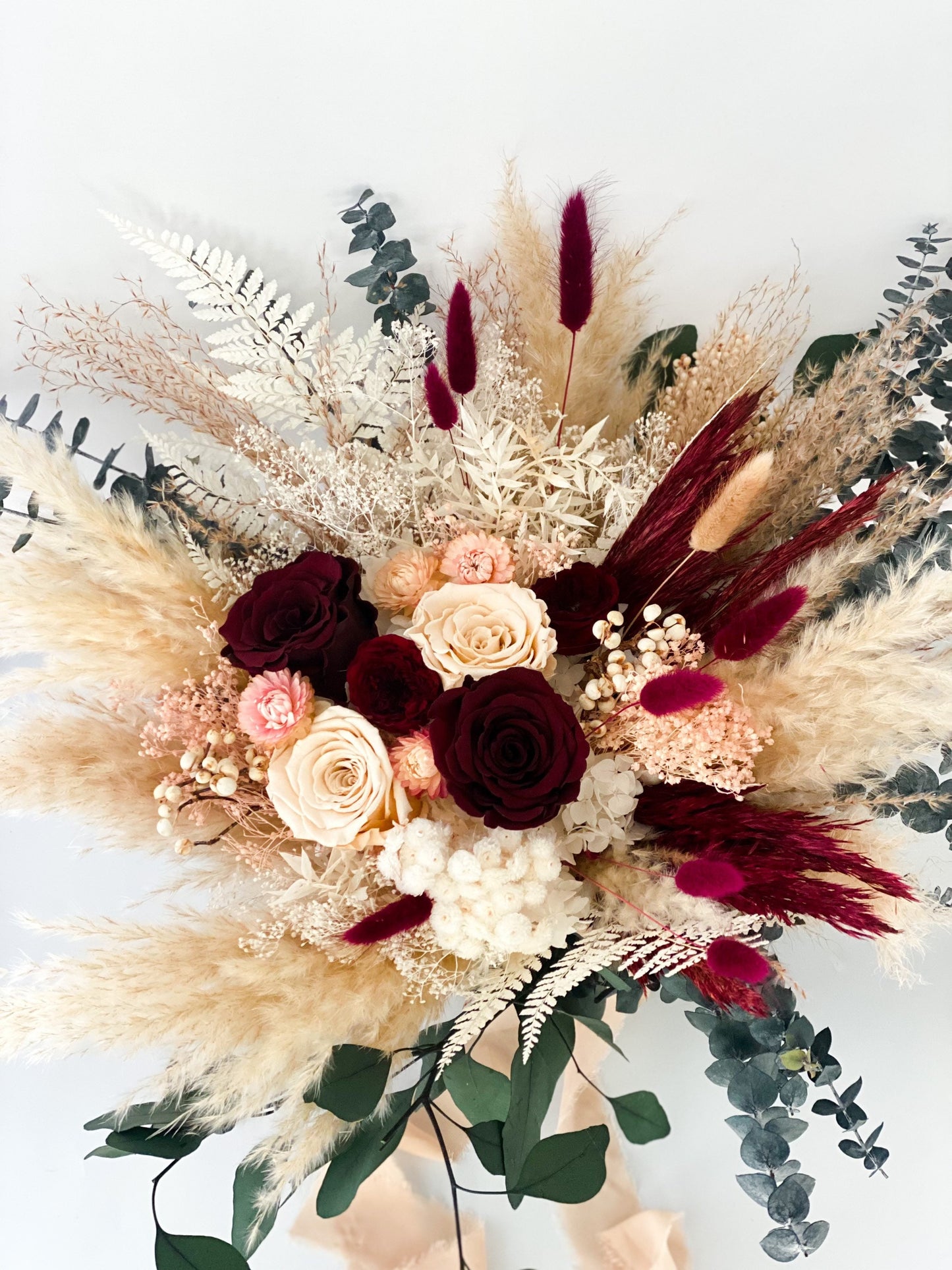 Burgundy, Blush and Greenery Pampas Grass Bouquet/ Bride and Bridesmaids/ Dried Flower Bouquet/ Wedding Flowers