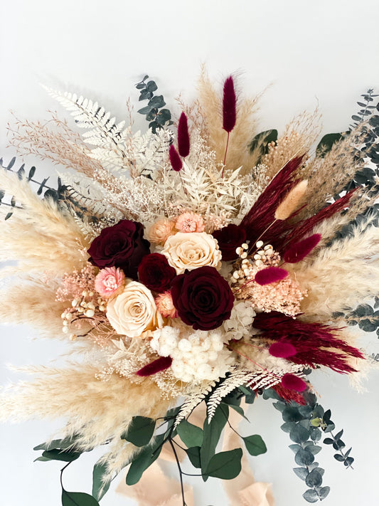 Burgundy, Blush and Greenery Pampas Grass Bouquet/ Bride and Bridesmaids/ Dried Flower Bouquet/ Wedding Flowers