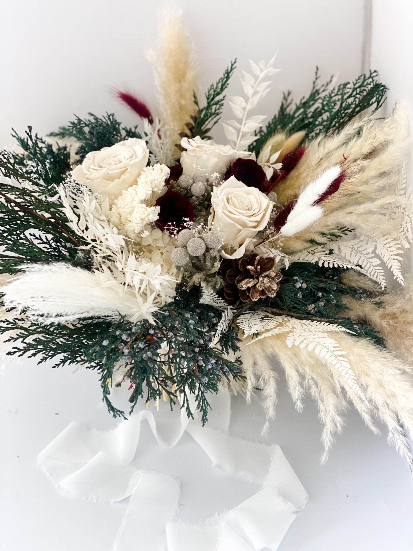 Cedar + Pampas Grass Winter Bouquet/ Bride and Bridesmaids/ Dried Flower Bouquet/ Wedding Flowers