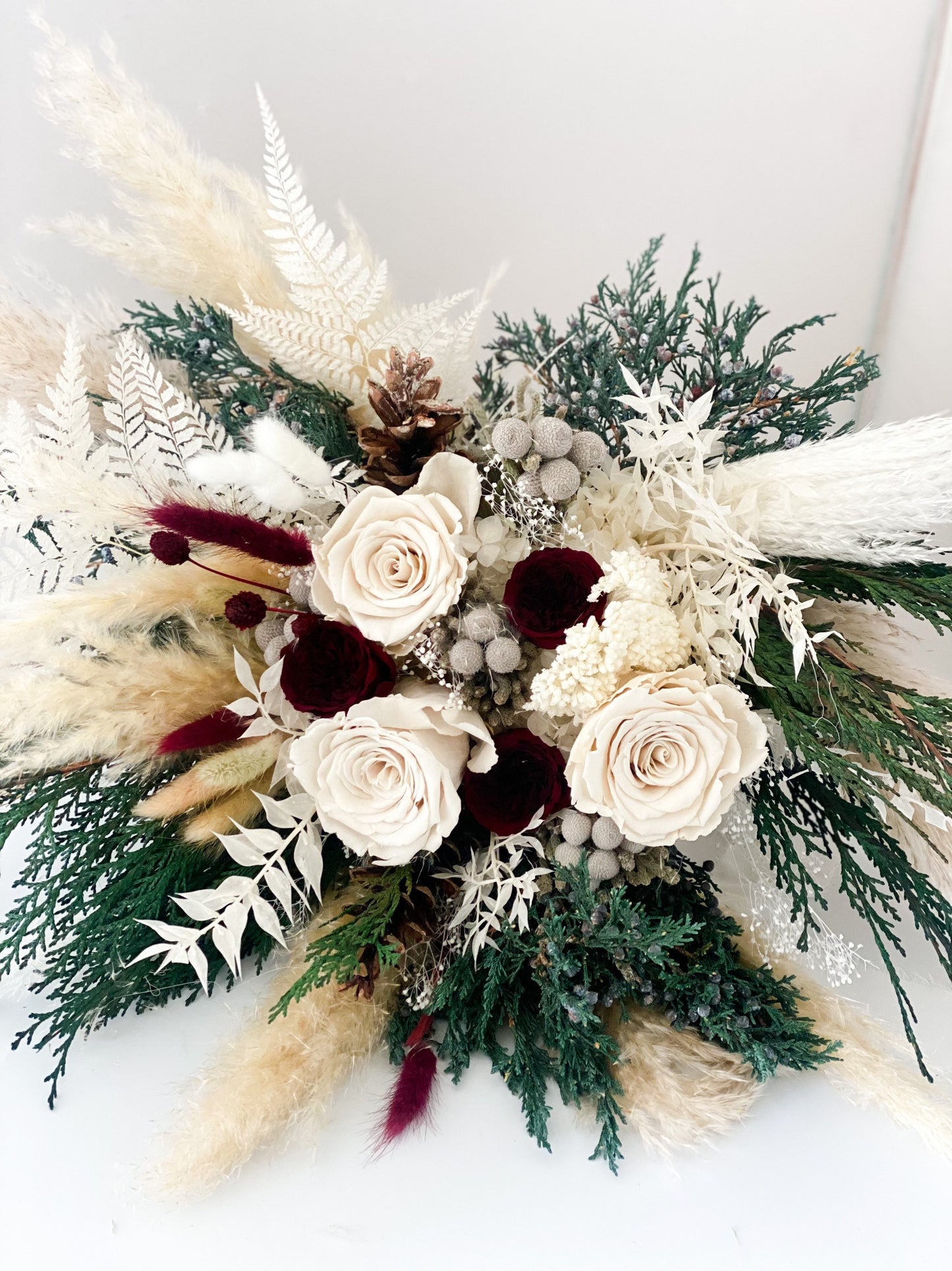 Cedar + Pampas Grass Winter Bouquet/ Bride and Bridesmaids/ Dried Flower Bouquet/ Wedding Flowers