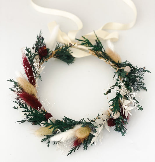 Dried Winter Holiday Flower Crown/ Wedding Hair/ Bride and Bridesmaids/ Flower Girl/ Photoshoot