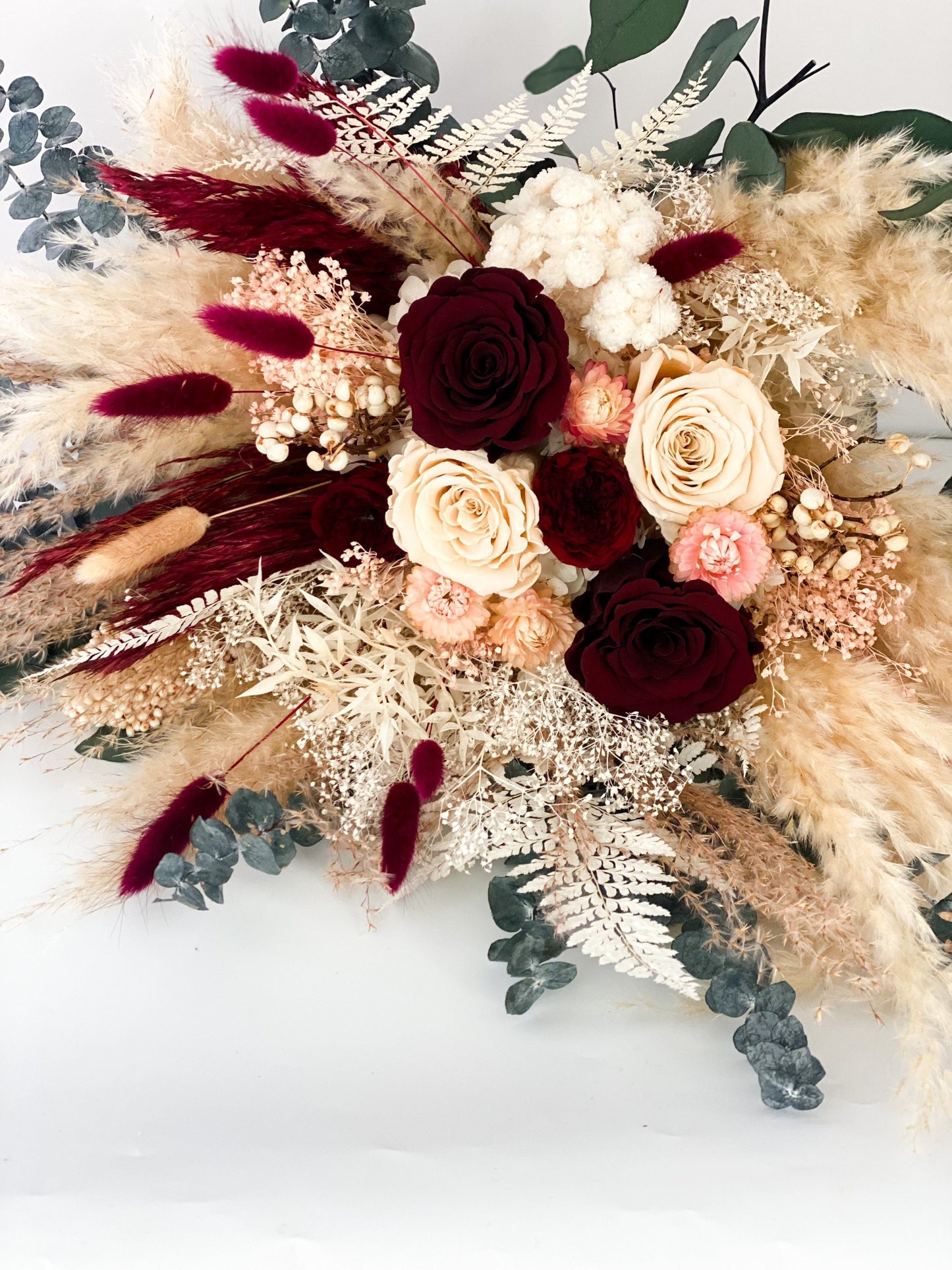 Burgundy, Blush and Greenery Pampas Grass Bouquet/ Bride and Bridesmaids/ Dried Flower Bouquet/ Wedding Flowers