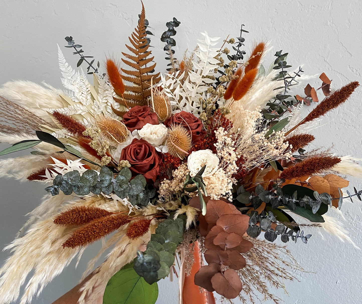 Rust, Terracotta + Olive Dried Flower Pampas Grass Bouquet/ Bride and Bridesmaids/ Dried Flower Bouquet/ Wedding Flowers
