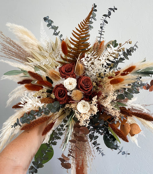 Rust, Terracotta + Olive Dried Flower Pampas Grass Bouquet/ Bride and Bridesmaids/ Dried Flower Bouquet/ Wedding Flowers