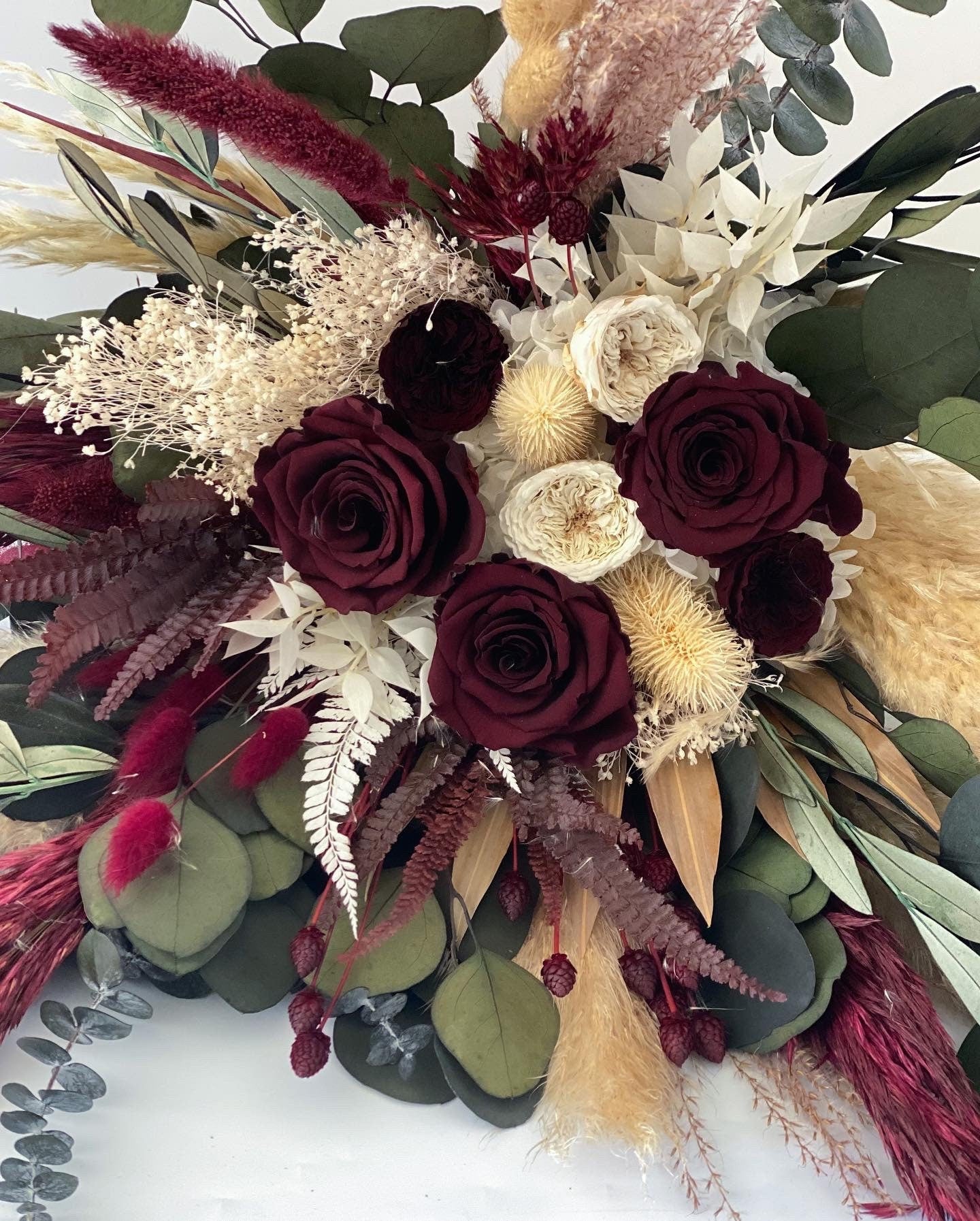 Burgundy + Olive Dried Pampas Grass Bouquet/ Bride and Bridesmaids/ Dried Flower Bouquet/ Wedding Flowers