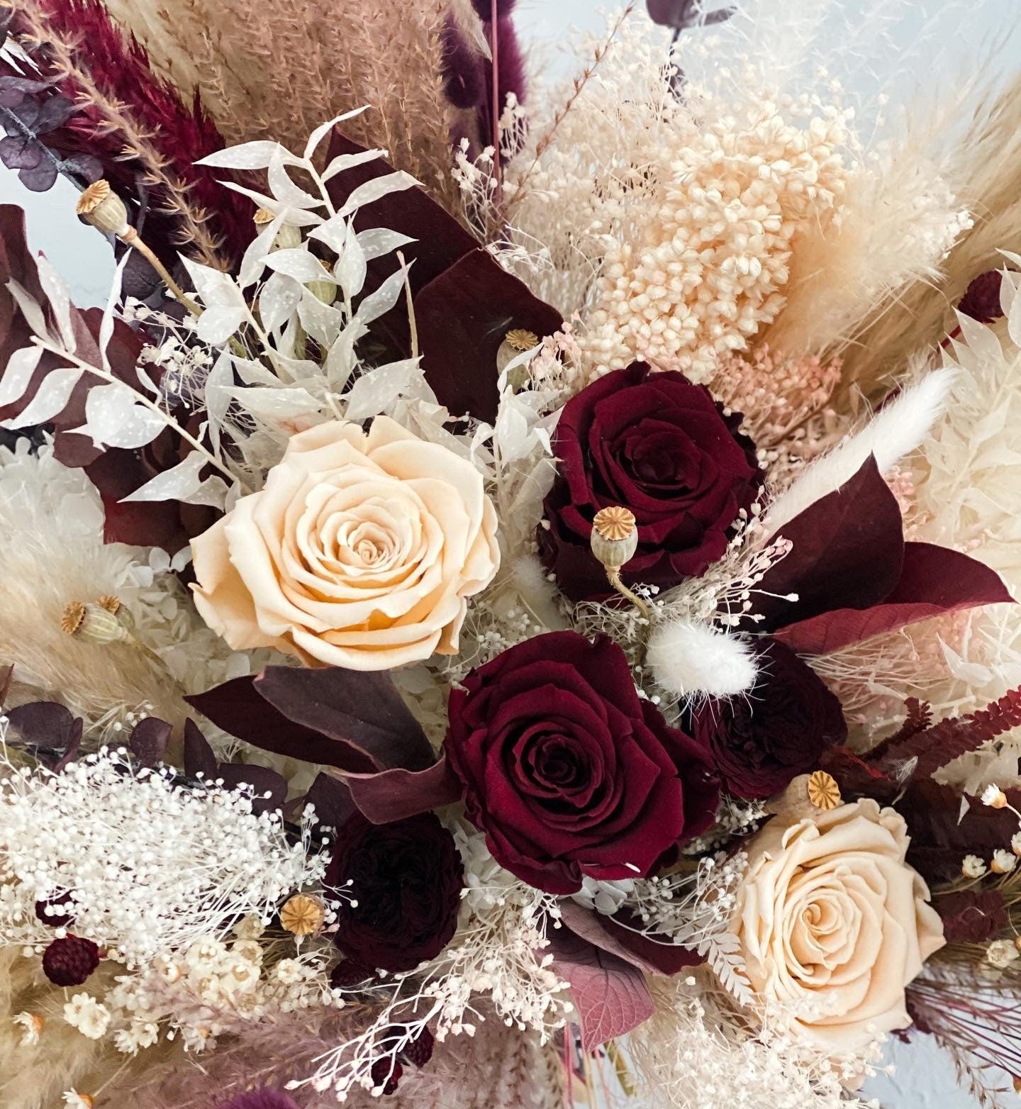 Burgundy + Blush Pampas Grass Bouquet/ Bride and Bridesmaids/ Dried Flower Bouquet/ Wedding Flowers
