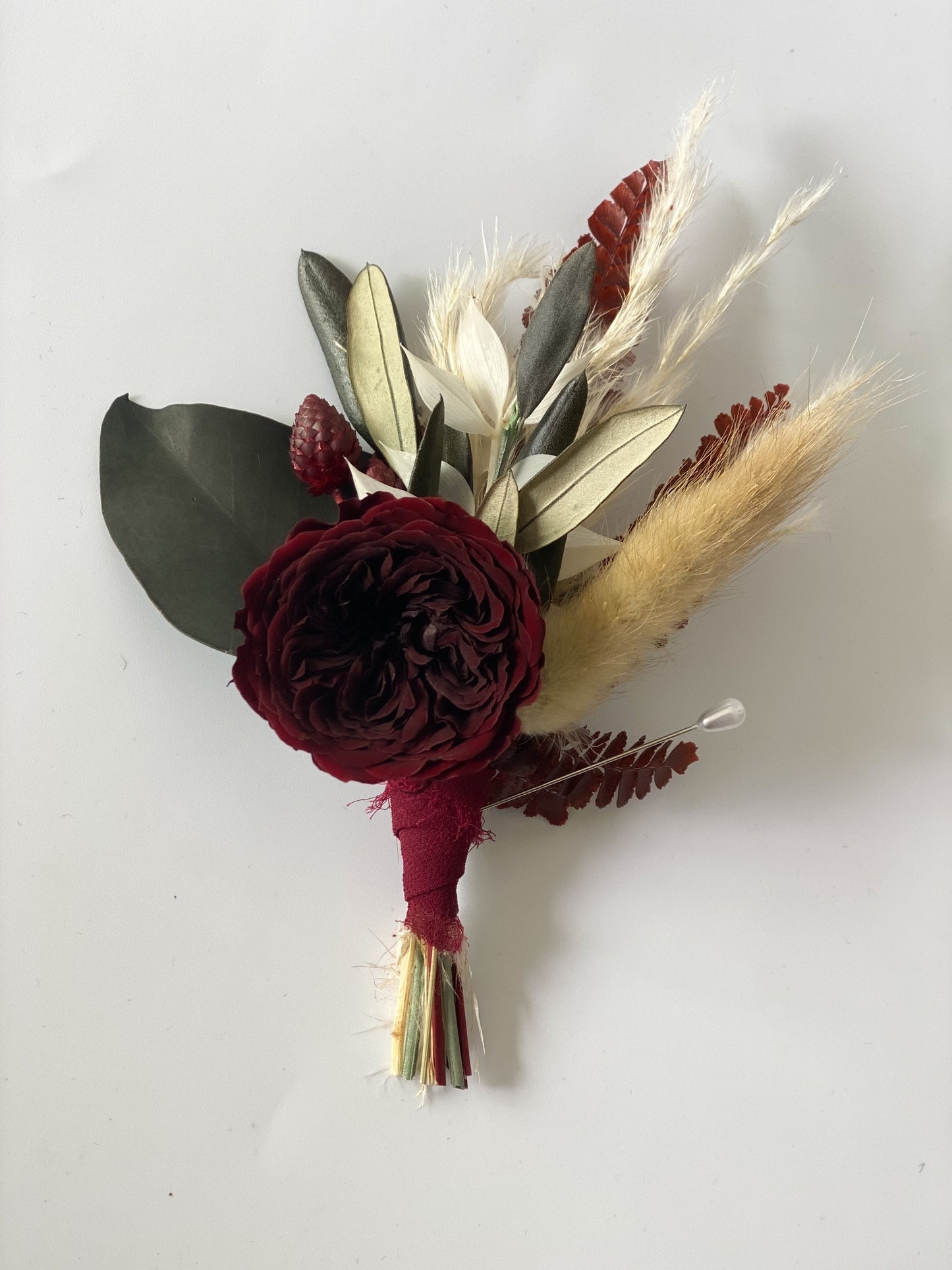 Burgundy + Greenery Boutonniere/ Wedding Flowers/ Groom and Groomsmen