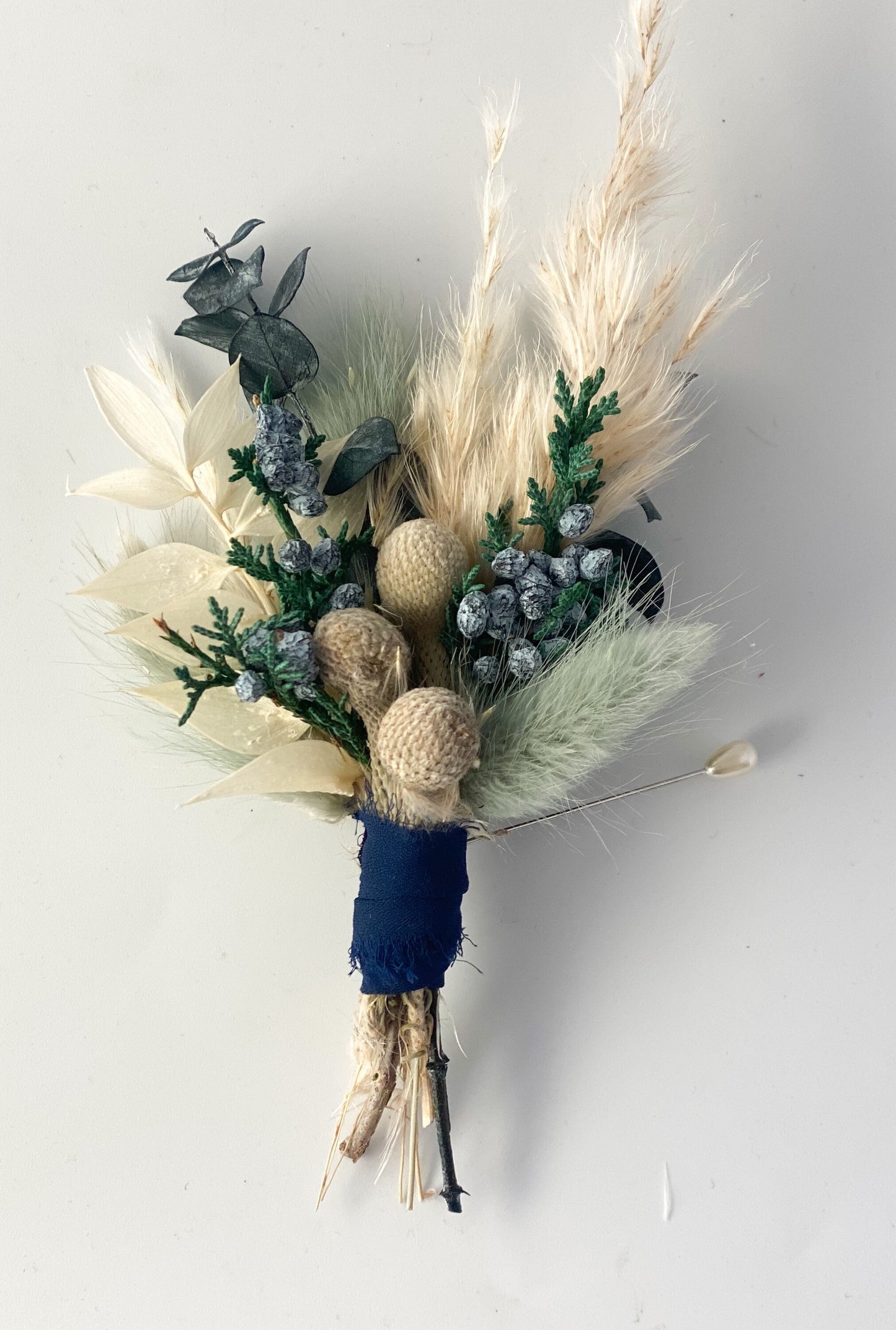 Dusty Blue Juniper Boutonniere/ Wedding Flowers/ Groom and Groomsmen/ Dried Flowers
