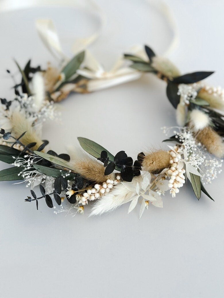 Olive + Eucalyptus Dried Flower Crown/ Wedding Hair/ Bride and Bridesmaids/ Flower Girl/ Photoshoot