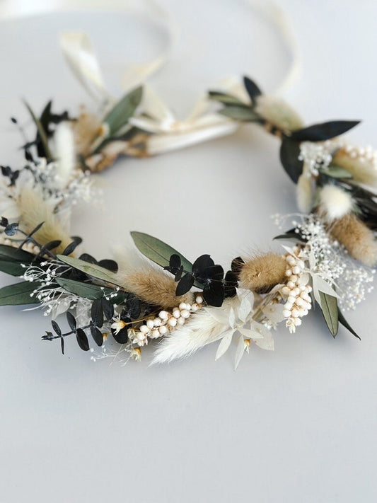 Olive + Eucalyptus Dried Flower Crown/ Wedding Hair/ Bride and Bridesmaids/ Flower Girl/ Photoshoot