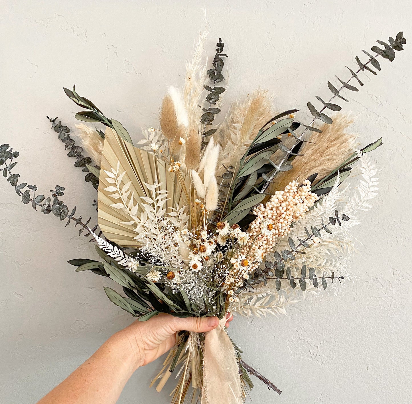 Olive + Sage Wildflower Pampas Grass Bouquet/ Bride and Bridesmaids/ Dried Flower Bouquet/ Wedding Flowers