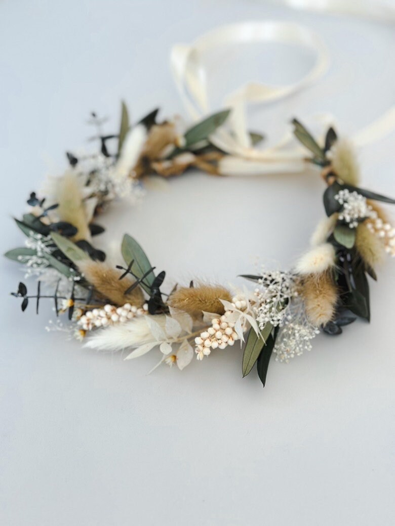 Olive + Eucalyptus Dried Flower Crown/ Wedding Hair/ Bride and Bridesmaids/ Flower Girl/ Photoshoot