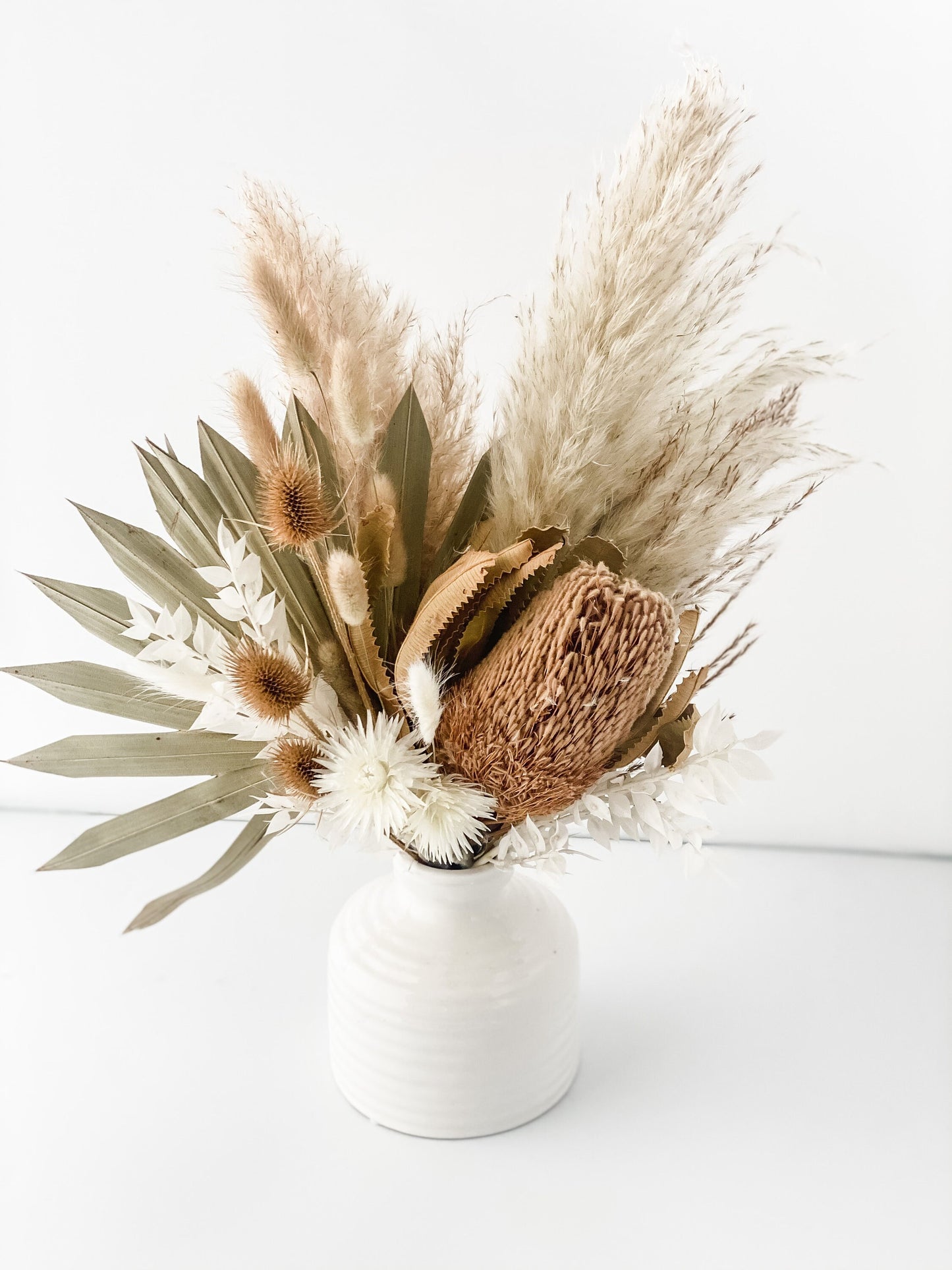 Banksia + Thistle Pampas Grass Vase Arrangement