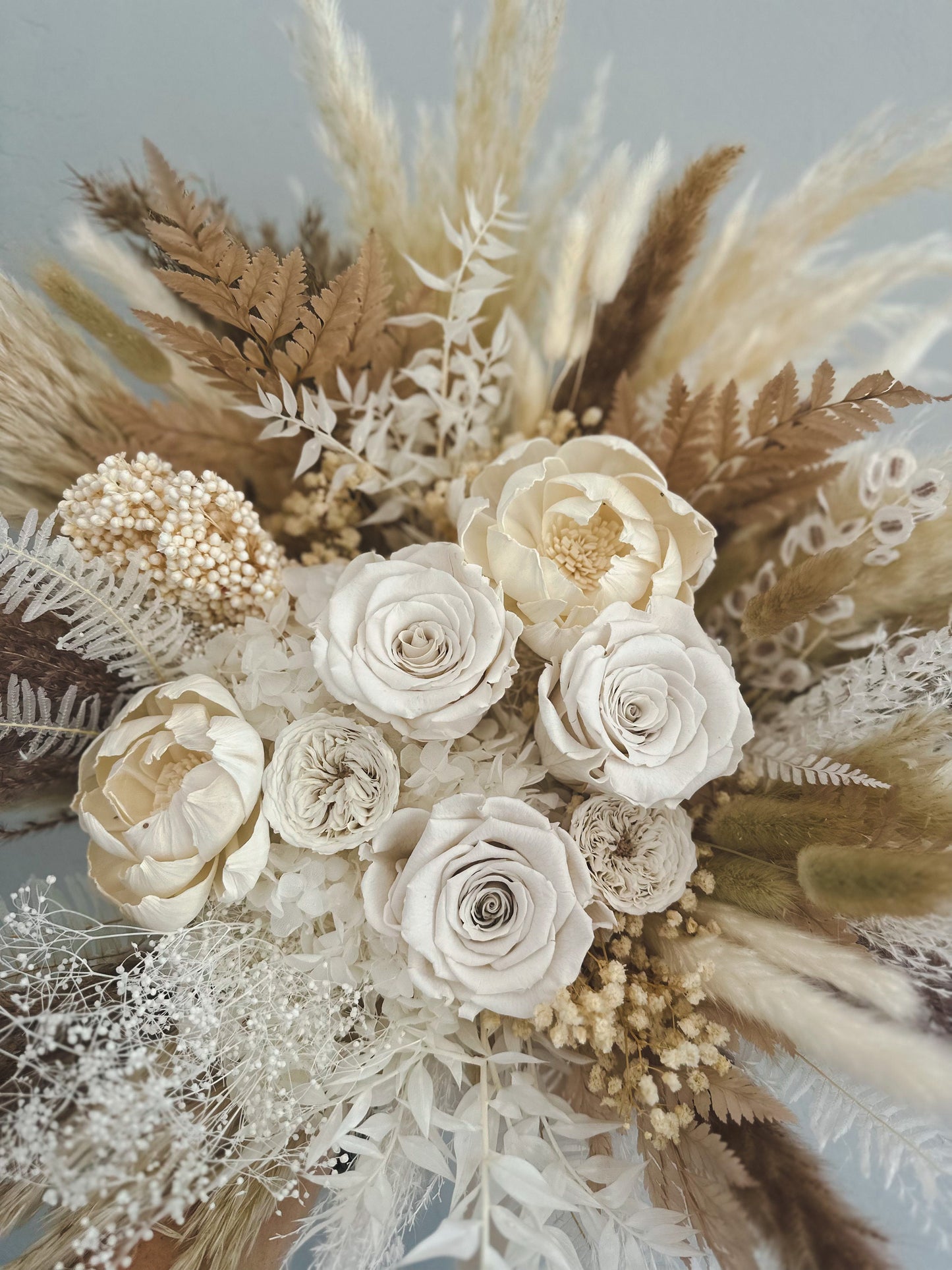 Cream + Tan Peony Dried Flower Pampas Grass Bouquet/ Bride and Bridesmaids/ Dried Flower Bouquet/ Wedding Flowers