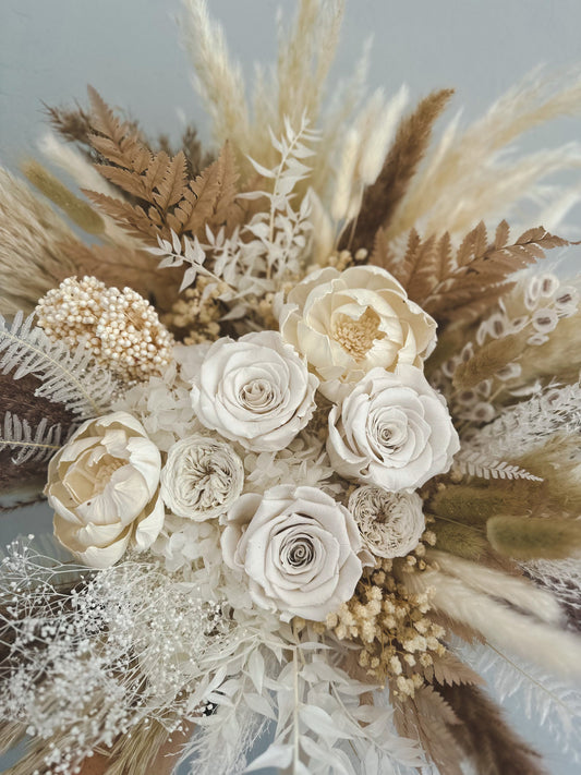 Cream + Tan Peony Dried Flower Pampas Grass Bouquet/ Bride and Bridesmaids/ Dried Flower Bouquet/ Wedding Flowers