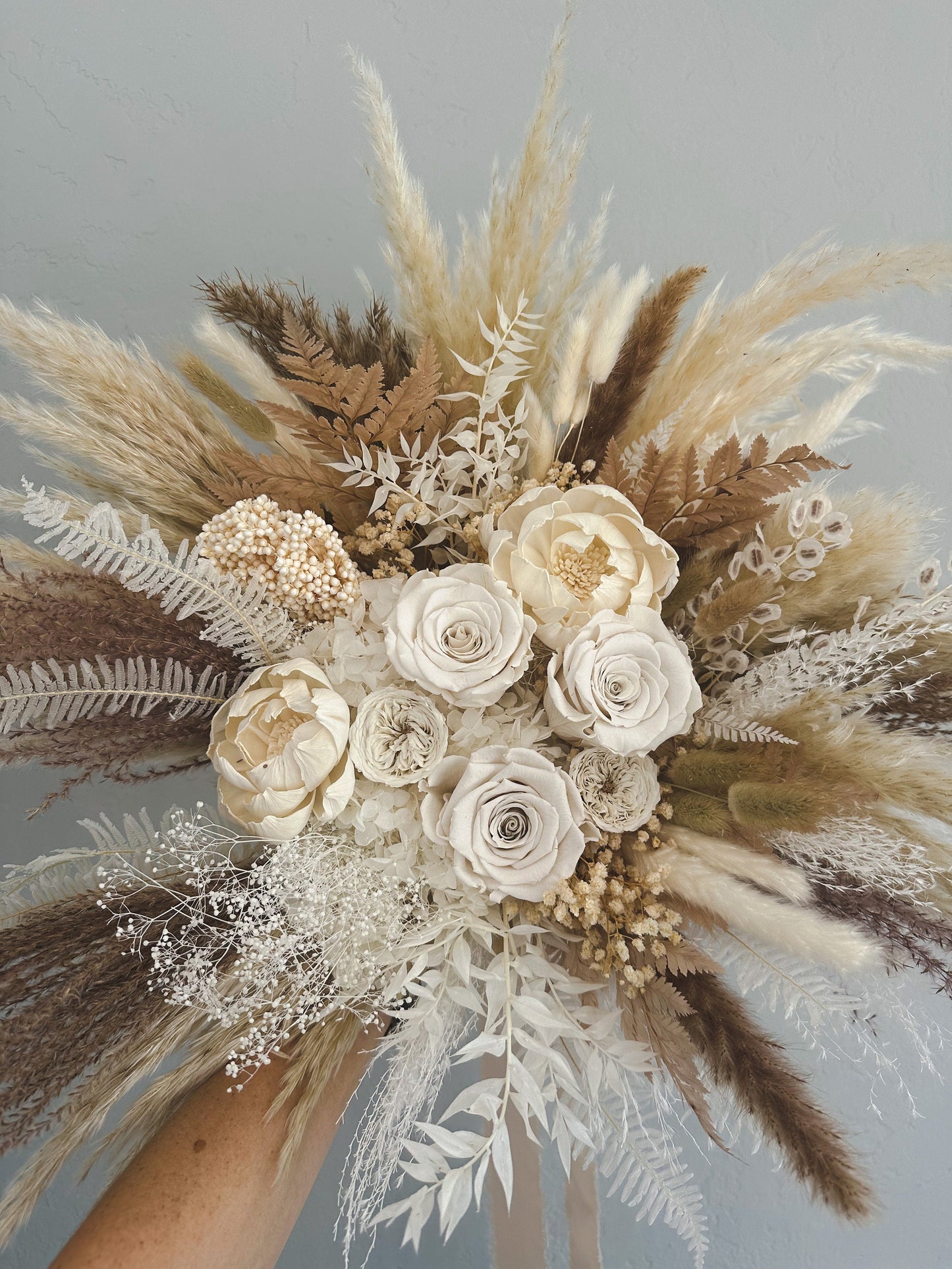 Cream + Tan Peony Dried Flower Pampas Grass Bouquet/ Bride and Bridesmaids/ Dried Flower Bouquet/ Wedding Flowers