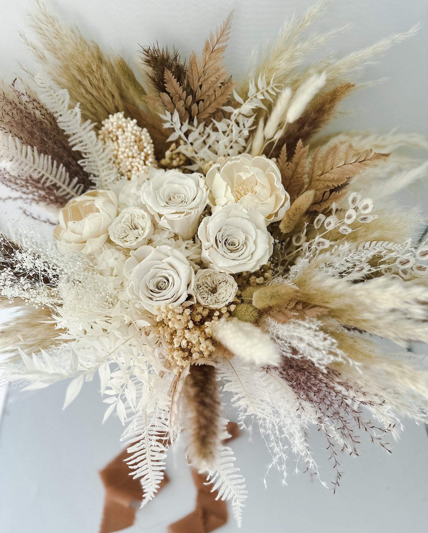 Cream + Tan Peony Dried Flower Pampas Grass Bouquet/ Bride and Bridesmaids/ Dried Flower Bouquet/ Wedding Flowers