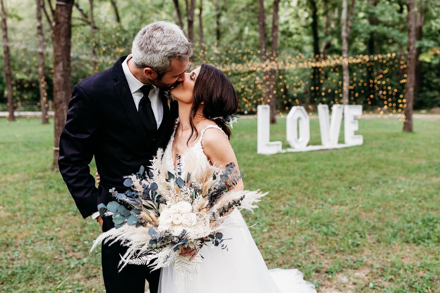 Cream Rose + Greenery Dried Pampas Grass Bouquet/ Bride and Bridesmaids/ Dried Flower Bouquet/ Wedding Flowers