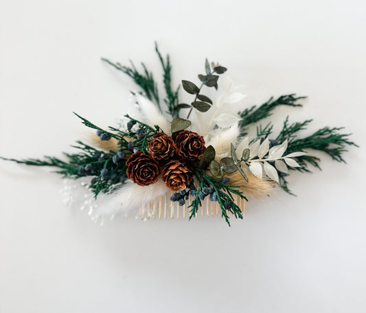 Juniper + Pine Cone Dried Flower Hair Comb/ Wedding Hair/ Bride and Bridesmaids/ Flower Girl/ Photoshoot