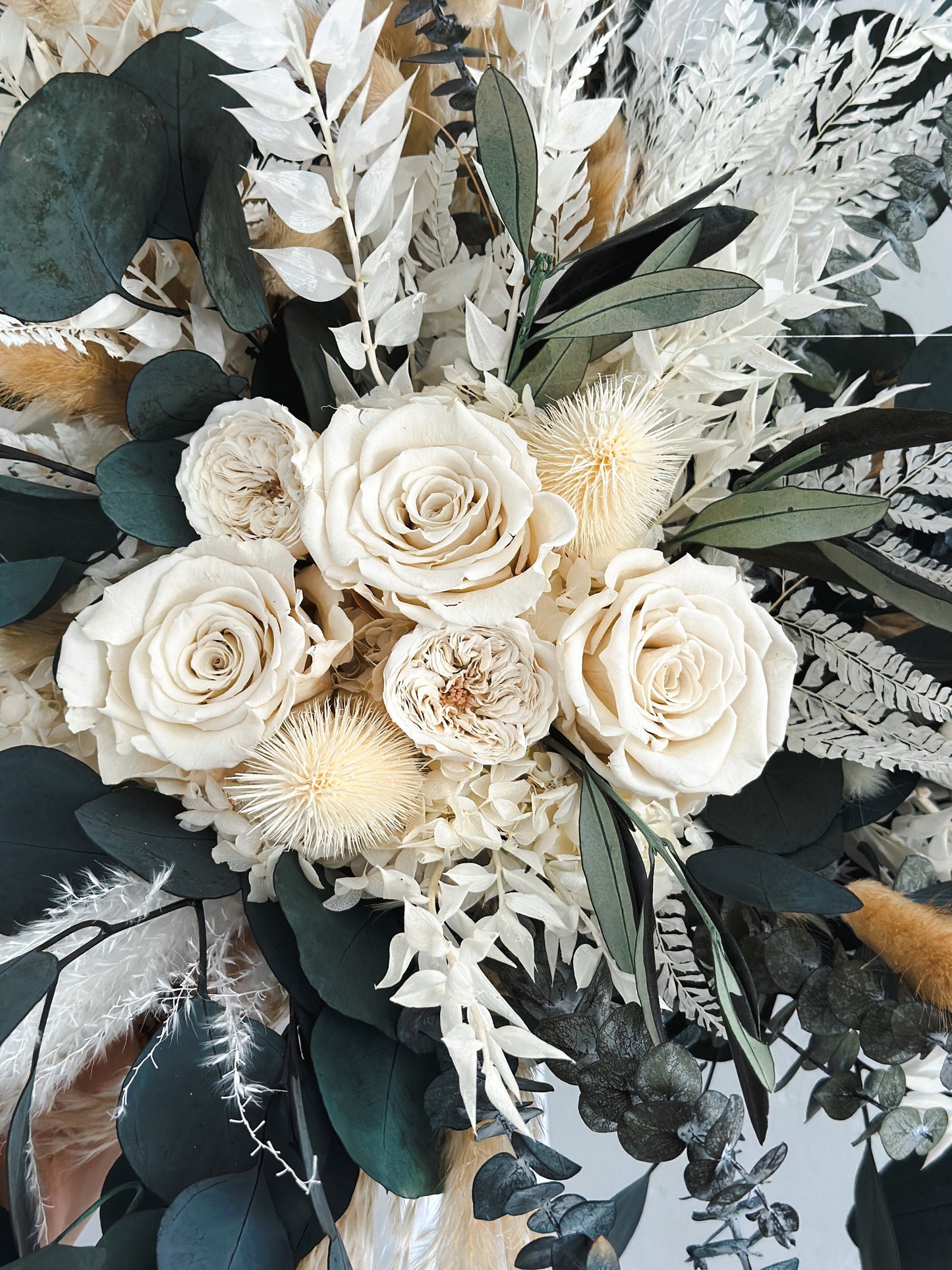 Cream Rose + Greenery Dried Pampas Grass Bouquet/ Bride and Bridesmaids/ Dried Flower Bouquet/ Wedding Flowers