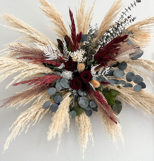 Burgundy Pampas Grass + Greenery Arch or Wall Decor, Dried Flowers, Arbor