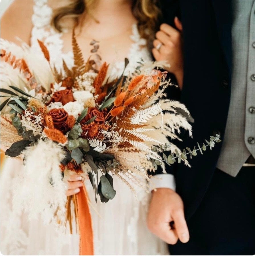 Rust, Terracotta + Olive Dried Flower Pampas Grass Bouquet/ Bride and Bridesmaids/ Dried Flower Bouquet/ Wedding Flowers