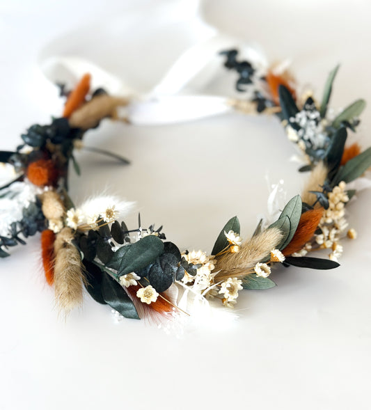 Terracotta, Olive + Eucalyptus Dried Flower Crown/ Wedding Hair/ Bride and Bridesmaids/ Flower Girl/ Photoshoot