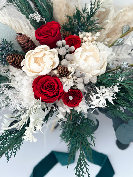 Red + White Dried Flower Winter Bouquet/ Bride and Bridesmaids/ Dried Flower Bouquet/ Wedding Flowers