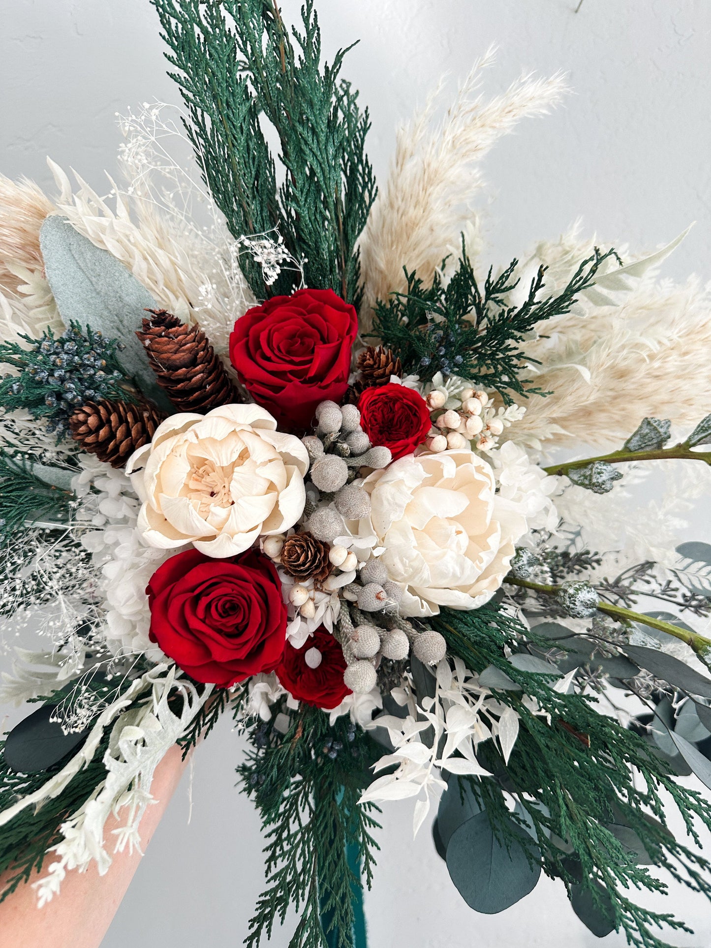 Red + White Dried Flower Winter Bouquet/ Bride and Bridesmaids/ Dried Flower Bouquet/ Wedding Flowers
