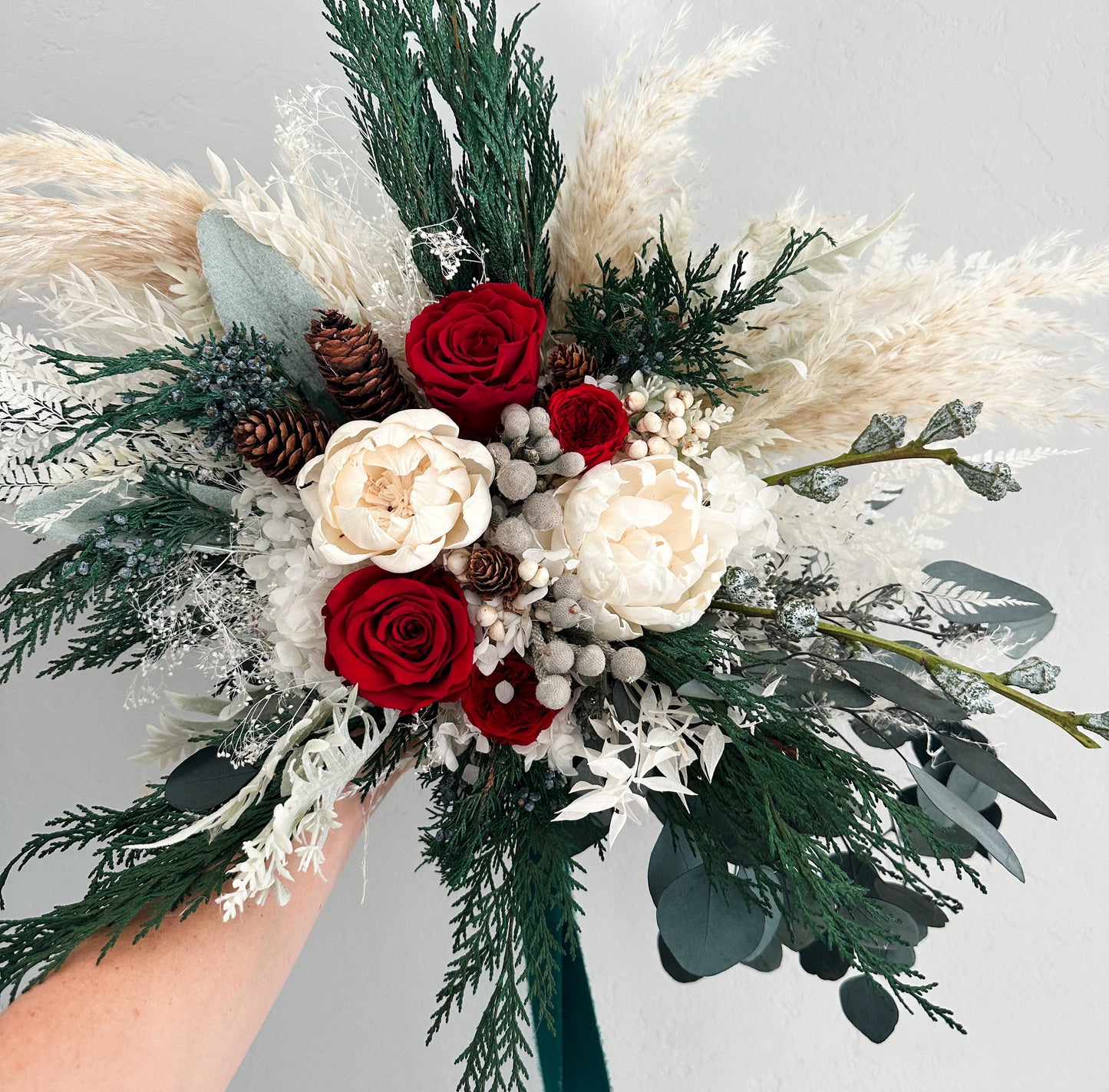 Red + White Dried Flower Winter Bouquet/ Bride and Bridesmaids/ Dried Flower Bouquet/ Wedding Flowers