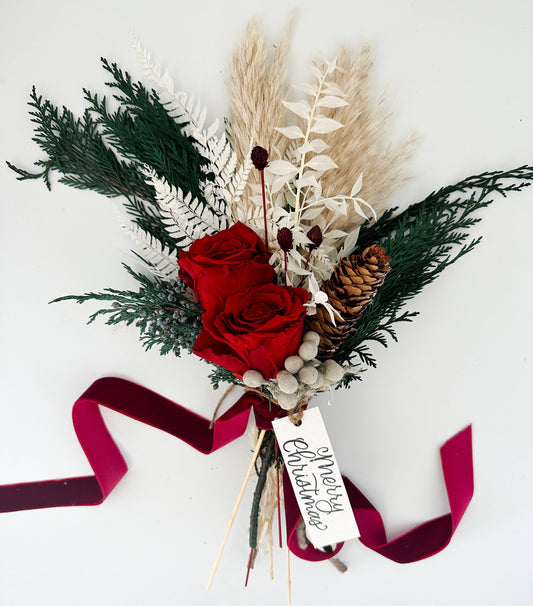 Red + White Small Holiday Bouquet/ Bride and Bridesmaids/ Dried Flower Bouquet/ Wedding Flowers