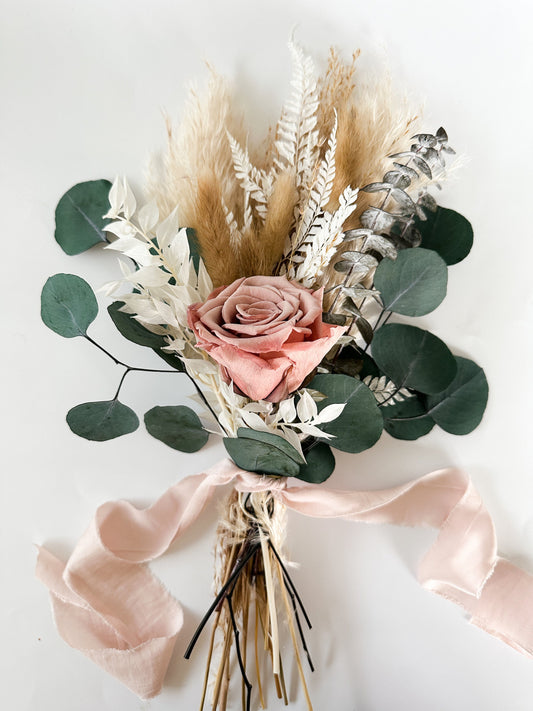 Mini Dusty Rose, Eucalyptus + Pampas Grass Bouquet, Wedding Flowers, Home decor, Dried Flowers, Bridesmaids