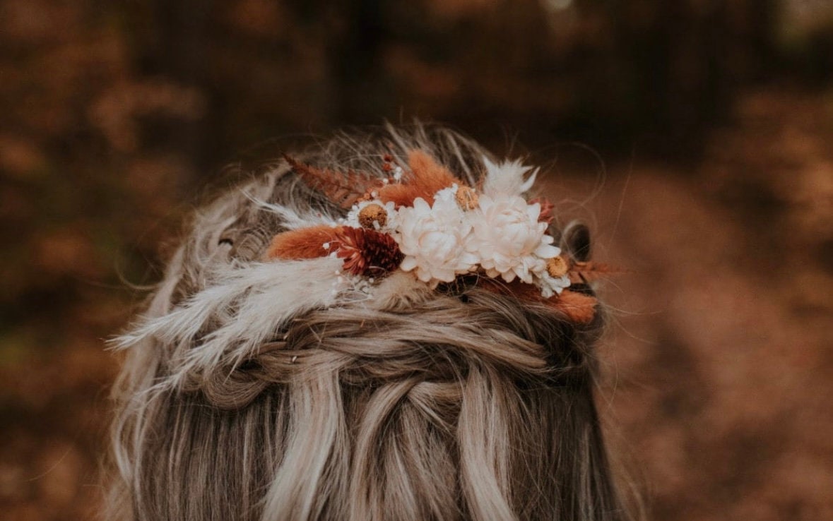 Rust + Terracotta Dried Flower Hair Comb/ Wedding Hair/ Bride and Bridesmaids/ Flower Girl/ Photoshoot