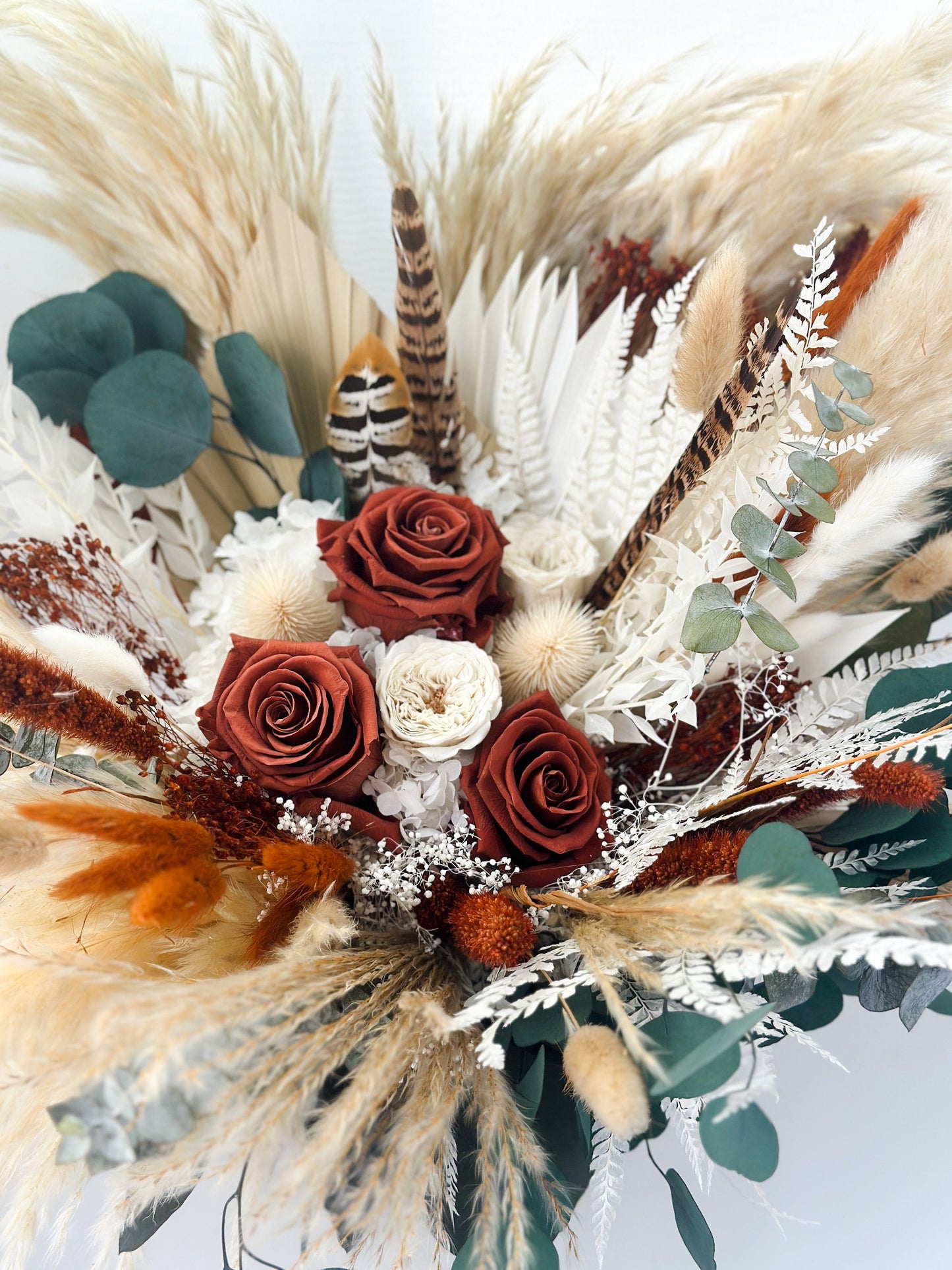 Rust, Greenery, Pheasant Feather Pampas Grass Bouquet/ Bride and Bridesmaids/ Dried Flower Bouquet/ Wedding Flowers