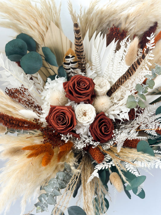 Rust, Greenery, Pheasant Feather Pampas Grass Bouquet/ Bride and Bridesmaids/ Dried Flower Bouquet/ Wedding Flowers