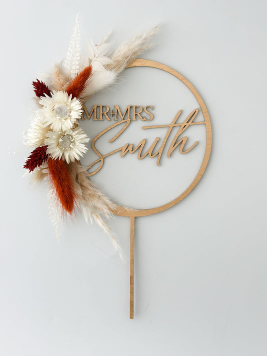 Personalized Strawflower Dried Floral Cake Topper, Wedding cake, Cake flowers