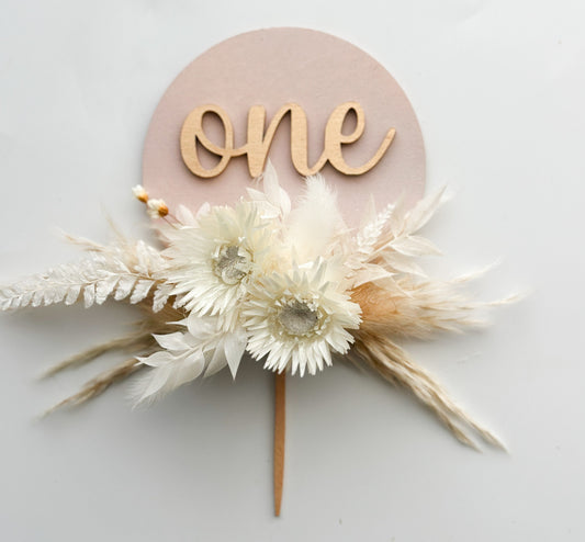 Personalized Birthday Cake Topper with Dried Flowers